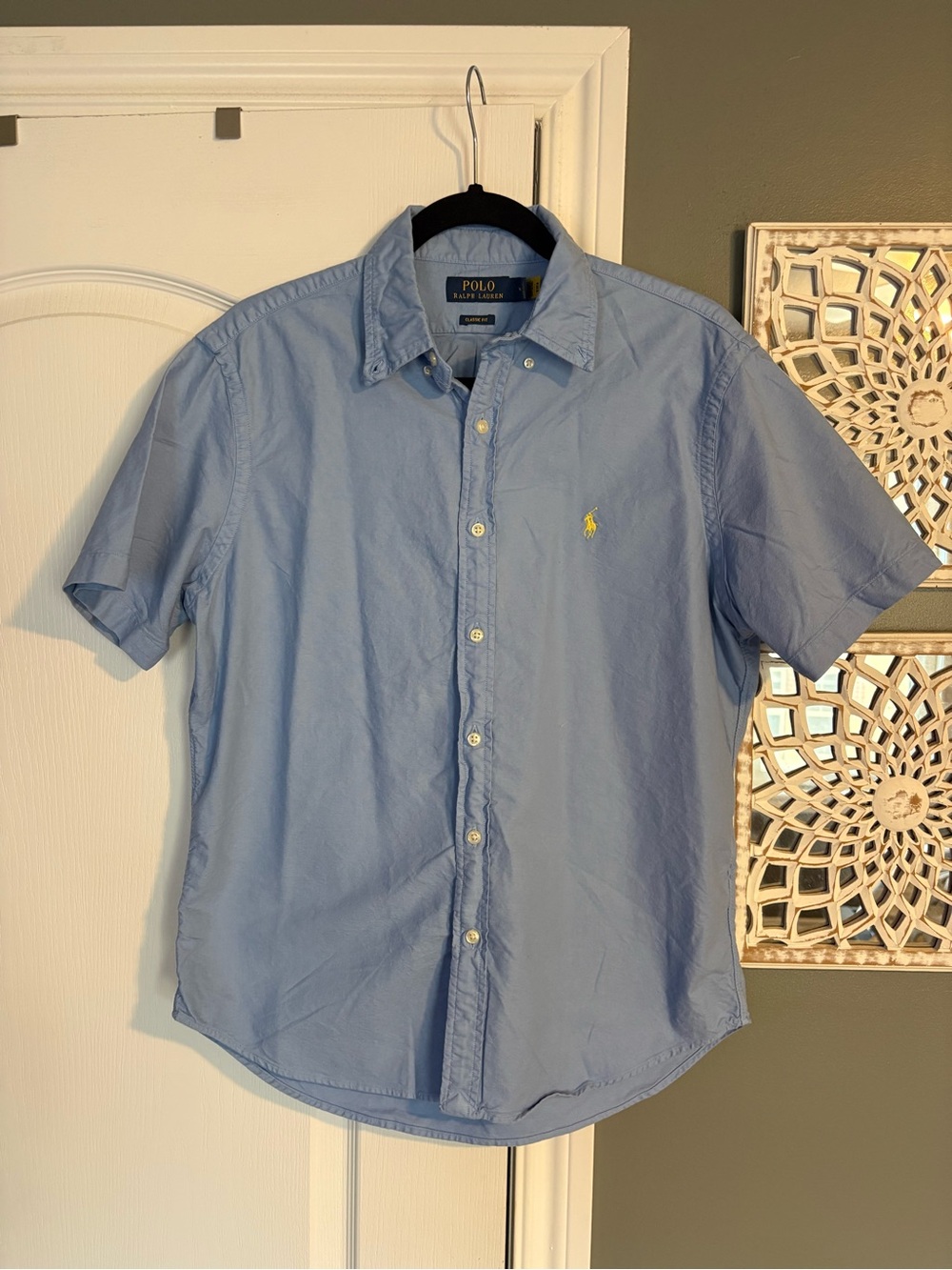 Polo Ralph Lauren Light Blue Short-Sleeve Button-Down Shirt with Yellow Logo